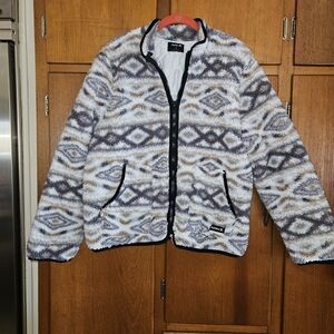 Hurley Aztec Sherpa Teddy Coat | Gray Geo Print Full Zip Fleece | EUC